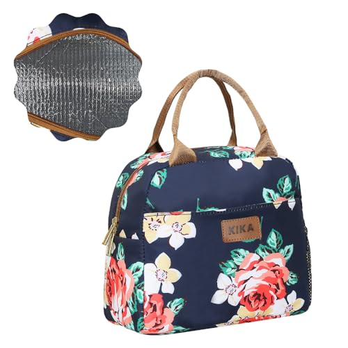 Image of KIKA HOMS Insulated Lunch Bag for Office Women, Girls, and Kids, Large Capacity with Multi-Compartments, Waterproof and Leak-Proof, Floral Print