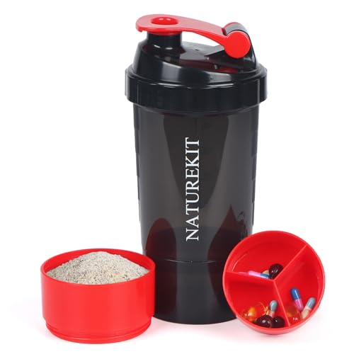Image of Shaker Bottle,Protein Shaker Bottle, 16 oz GYM Shaker Cup with shaker Ball,Shaker Cups for Protein Shakes, Drink Mixer Bottle with Storage,BAP Free,Leakproof,Red