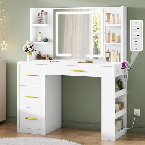 DWVO Makeup Vanity with LED Mirror, 40" Big Vanity Makeup