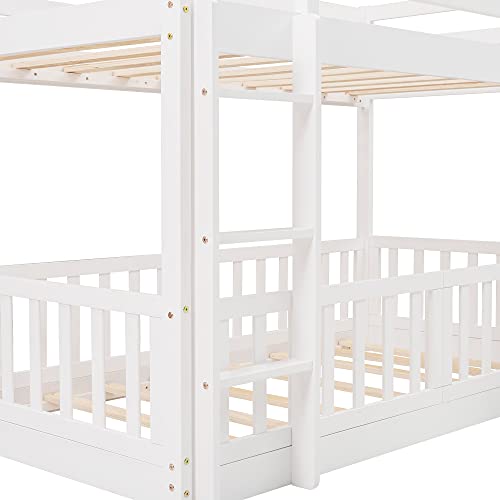 Softsea Junior's Twin Over Twin Low Bunk Beds With Slide, Kid's Bunk Bed With Fence And Ladder #TOP5