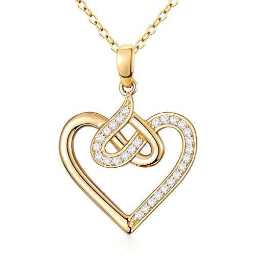 SISGEM 14K Real Gold Heart Pendant Necklace for Women, Forever Love You Yellow Gold Infinity Heart Pendant Fine Jewelry Gifts for Her Mom Wife 16-18 inch