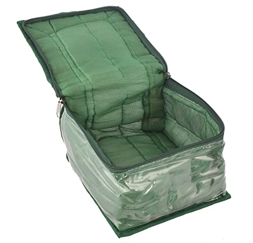 Image of Kuber Industries Flower Design Laminated PVC Jewelry Organiser Jewelry Storage Bags for Necklace, Earrings, Rings, Bracelet With 10 Transparent Pouches (Green)