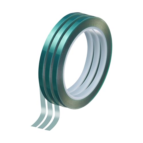 Image of HARFINGTON 3 Rolls High Temperature Masking Tape 1 /4 inch x216ft(6mmx66m) 0.05mm Thick PET Film Silicone Adhesive Heat Resistant Tapes for Heat Press Anodizing Circuit Board, Green