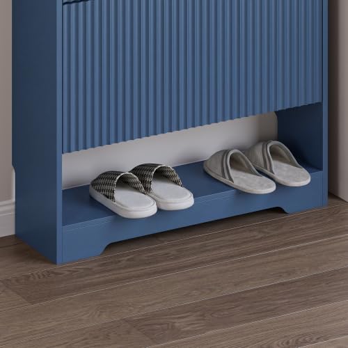 Image of BORNOON Shoe Cabinet with 2 Flip Drawers, Fluted Shoe Storage Cabinet with Adjustable Shelves, Freestanding Rack and Organizer for Entryway, Closet, Hallway
