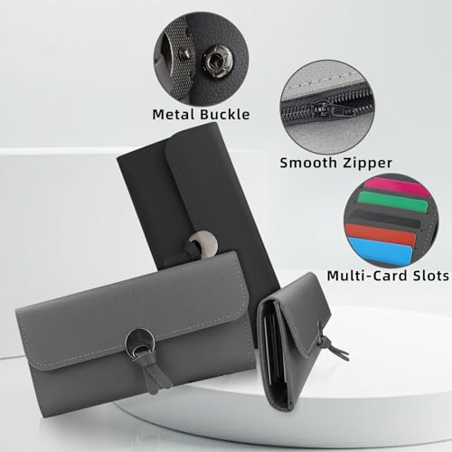 Womens Wallet, PU Leather Ladies Wallets Card Wallets for Women and Girls, Lightweight Womens Leather Wallet Women's Credit Card Wallets for Shopping, Traveling, Dating (gray)3