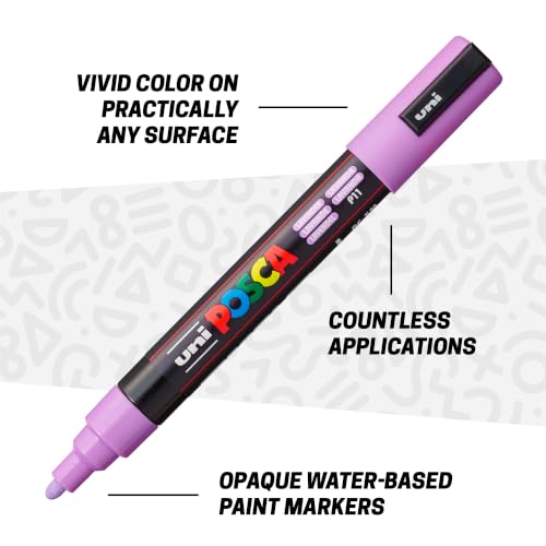 Image of POSCA PC-5M Water-Based Paint Markers, Medium Reversible Tip (1.8-2.5 mm), 8 Count Purple Shade Colors