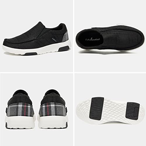 Orthocomfoot Womens Slip On Shoes For Plantar Fasciitis Pain Relief, Comfortable Orthopedic Sneakers For Ortho Flat Feet, Orthaheel Canvas Boat Deck, Orthotics Supportive Loafers Black Size 8 #TOP2