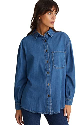 C&A Damen Hemd Top Langärmelig Jeansblau 38