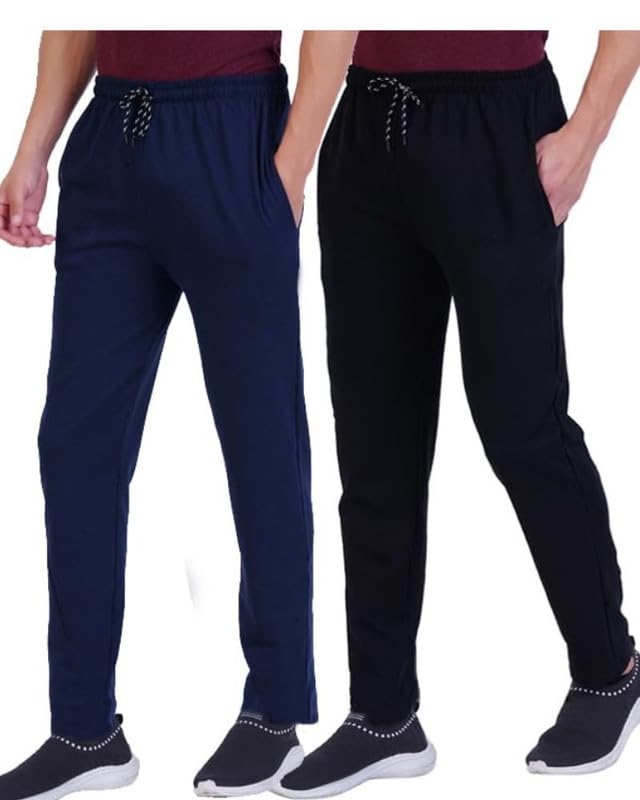 100% Cotton Men's Jogger Pants Sporty Joggers Pack of 2 (M) Black-picture-43