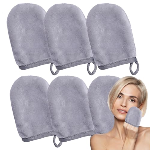 Sugeru 6pcs Flanell-Handschuhe zum Abschminken,Waschbare Wiederverwendbar Abschminktücher,Sanft,Weich und Hautfreundlich Abschminkpads,Porentiefe Reinigung nur mit Wasser Make-Up Entferner Tuch (Grau)