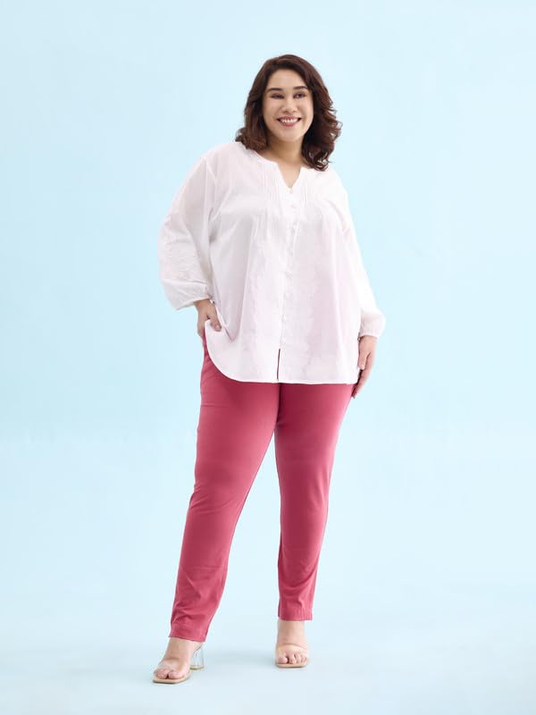 Image of GO COLORS Women Solid Pink Cotton Mid Rise Regular Fit Kurti Pants