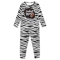 Howilath Children's Pajamas Suit Football Ball Zebra Print Nightwear Long Sleeves Outfits Casual Sleepwear for Boys-15-16