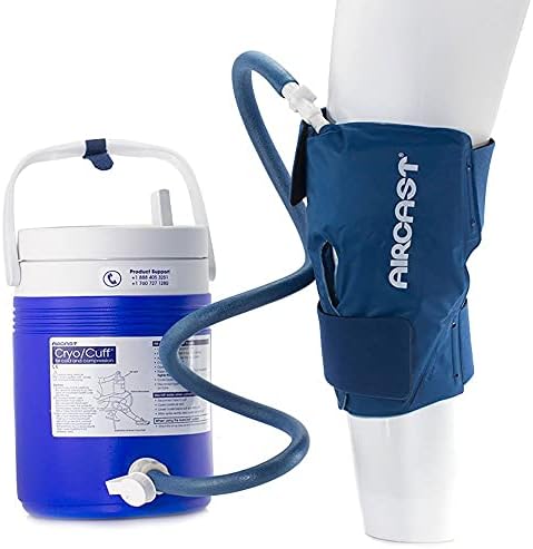 Aircast-12233 Cryo/Cuff System, Combines Focused Compression with Cold Therapy to Provide Optimal Control of Swelling to Minimze Hemathrosis, Edema and Pain, Complete System with Medium Knee Cuff,Blue