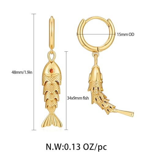 FAUTHENTICUTE 14K Gold Koi Fish Huggie Hoop Earrings for Women - Summer Boho Jewelry with Movable Charm - Image 5