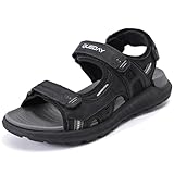Queday Mens Hiking Sandals With Arch Support Sport Recovery Black Athletic Walking Sandals For Man Outdoor Summer Casual Thick Cushion Beach Water Fisherman Sandal