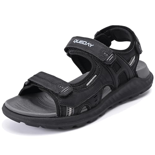 Queday Mens Hiking Sandals With Arch Support Sport Recovery Athletic Walking Sandals For Man Outdoor Summer Casual Thick Cushion Beach Water Fisherman Sandal