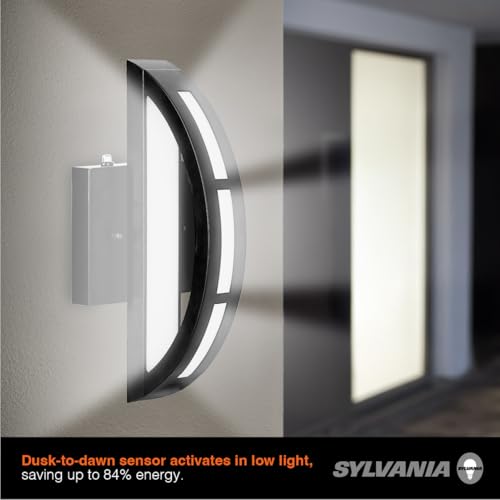 Image of Sylvania Wall Mount Round LED Light Sconce 12.5W, 5 CCT (2700 /3000 /3500 /4000 /5000K), 80 CRI, 450 LMS, Black with Sensor - 1 Pack (63472)