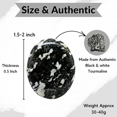 Image of Certified Black and White Tourmaline Crystal Palm Pebbles Stones for Anxiety Stress Relief Massage - AAA Grade Original Healing Gemstone Agate Palm Stone for Yoga Meditation Spiritual Reiki Feng Shui