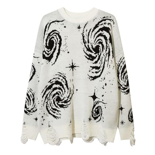Pull en tricot vieilli col rond au design rétro et coupe ample décontractée