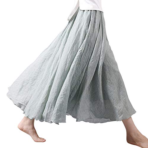 ebossy Women's Elastic Waist Beach Boho Summer Maxi Long Swing Linen Skirt