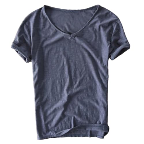 Mens Cotton T Shirt Summer V Neck Tee Short Sleeve Soft Breathable Slim Casual Top
