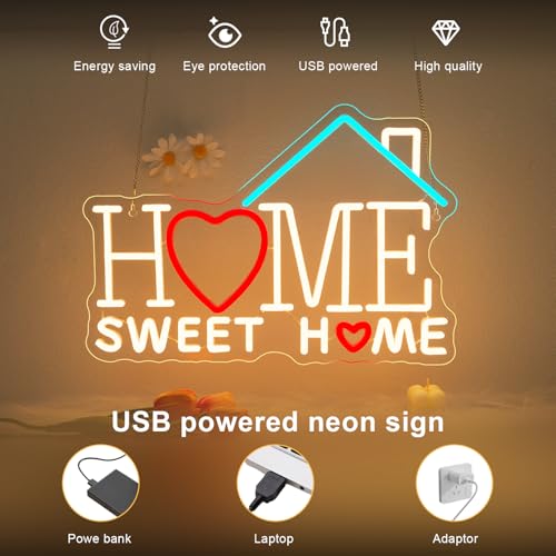 Image of Sweet Home Neon Sign Warm White LED Signs for Living Room Bedroom House New Apartment Wall Decor Welcome Neon Light Up Coffee Office Cozy Home Decor Art Gifts for Newlywed Couples Apartment Renters