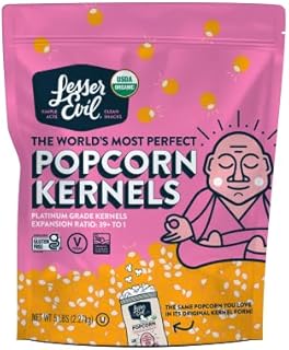 Lesserevil Organic Popcorn Kernels, Non-GMO Verified, Gluten Free, Vegan, 5 Lb Bag