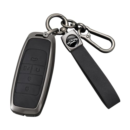 HIBEYO Key Fob Cover Compatible with GAC Trumpchi Aion S V Y LX GS7 GS8 GM8 GS5 GA6 GM6 Accessories Leather& Zinc Alloy Key Case Shell-D Type Black