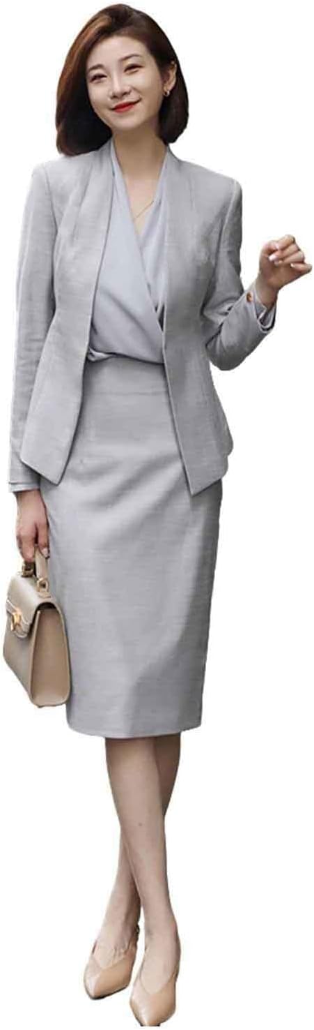 Women's Business Suit Office Work Collarless Jacket and Skirt Uniform Tuxedos