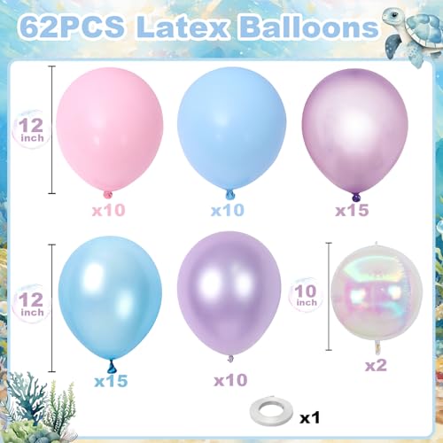Image of Pink Purple Blue Balloon, 62Pcs Iridescent Mermaid Music Idol Party Balloon