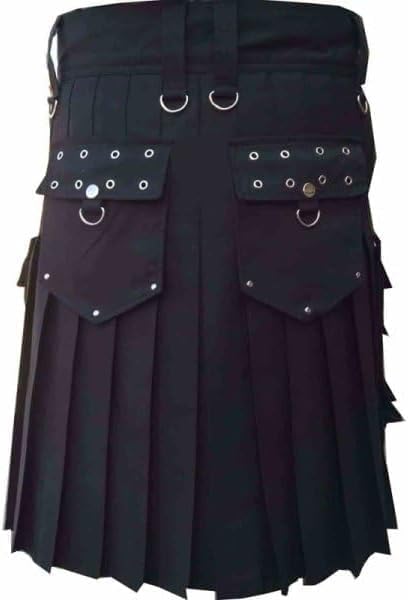 Scottish Utility Kilts Highland Custom Made Black Long Gothic Kilt For Man's