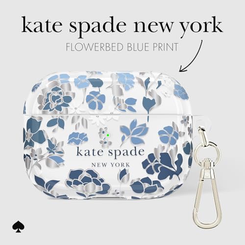 Image of kate spade new york AirPods Pro Protective Case with Keychain Ring - Flowerbed Blue, Compatible with AirPods Pro 2nd / 1st Generation