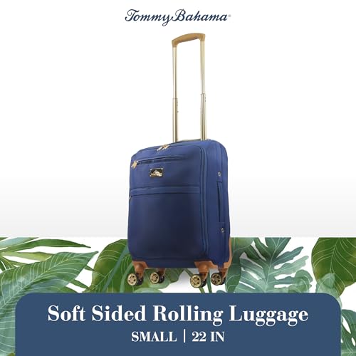 Image of Tommy Bahama 22 Inch Rolling Luggage, Soft Sided Suitecase with Spinner Wheels, Navy