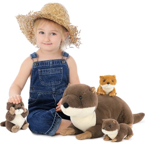 Image of MaoGoLan 4pc River Otter Stuffed Animal with 3 Babies Inside-24in Giant Lifelike Soft Otter Plush Toys-Cuddly Wildlife Stuffed Animal for Kids
