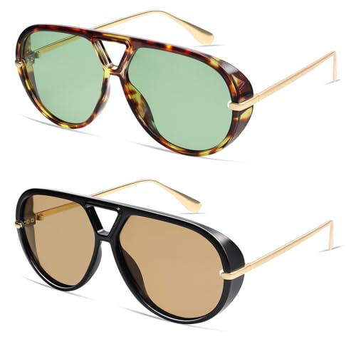 Image of VANLINKER Oversized Trendy Polarized Aviator Sunglasses for Women Men Retro Round Sunglasses Vintage Shield Shades VL9798