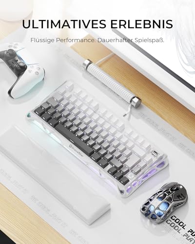 GravaStar Mercury K1 75% Mechanische Gaming Tastatur, QWERTZ Layout (DE), Magnesiumlegierung Exoskelett, Tri-Mode (2.4G/BT/USB-C), Hot Swap, Gasket Mount, RGB - Farbverlauf Weiß – Bild 5