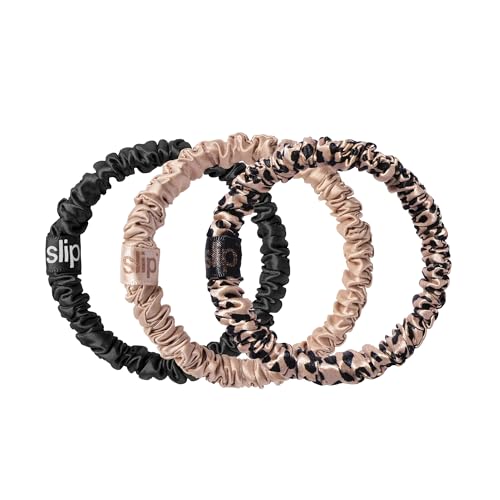 SLIP Silk Hair Ties Skinny Scrunchies No Damage No Crease Anti-Breakage | 100% Mulberry Silk | All Hair Types | Made with Proprietary Slipsilk | Set of 3 Amazon Exclusive Farrah