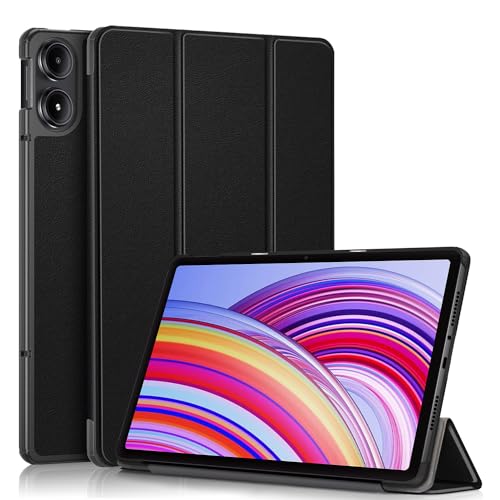 USTIYA Capa para Xiaomi Poco Pad/Redmi Pad Pro 12.1 polegadas, Couro Protector, Feita de PC + PU, com Função de Acordar/Aativar (Preta)