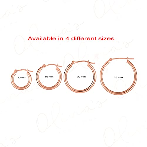 Olivia's Collection 14k Rose Gold Bright Polished Hoop Earrings (13-25x2.0mm), Piercing to Lobe, Upper-Lobe for a Woman, Man, or Teen4