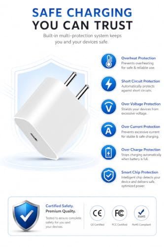 Image of 20W USB C Fast Charger Adapter Compatible with iPhone 16 /16 Plus /16 Pro /16 Pro Max, iPhone 15 /14 /13 /12 /11 Series, PD 3.0 Type C Wall Charger for iPad, AirPods, Samsung, Pixel, BIS Certified