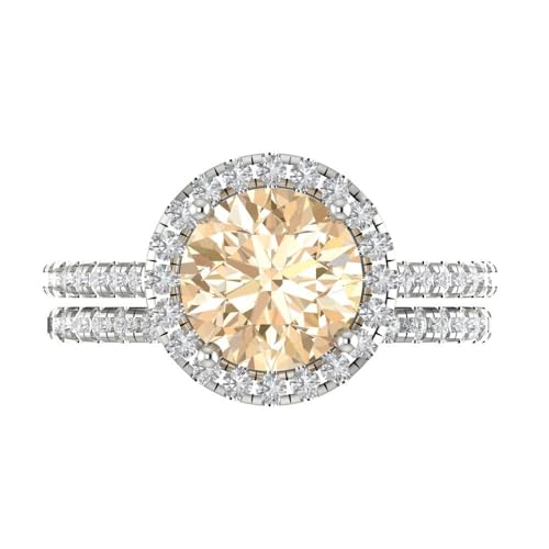 Wedding Ring Set for Women - 14K Solid Gold, White Gold Natural Morganite Engagament Ring and Stacking Zirconia Wedding Band Bridal Set, 2.52 tcw