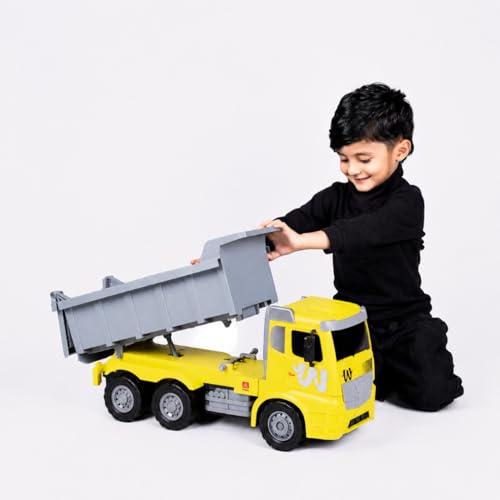 Image of ZOOBIE Heavy Duty Friction Powered 1:10 Jumbo Dumper Truck - Big Construction Tipper Toy for Kids, Durable & Non-Toxic with Storage Dump (Yellow)
