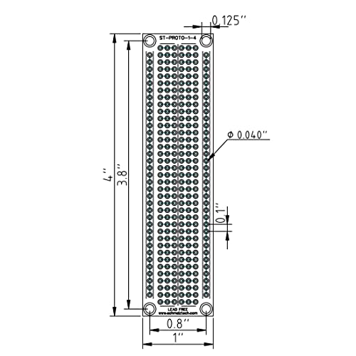 Schmalztech Double Sided Enig Protoboard, Solderable Breadboard, Electronic Circuit Board For Diy Prototype Circuit, Fr4, Plated Through Hole Solder Prototype Board, St-Proto (1" X 4") #TOP3
