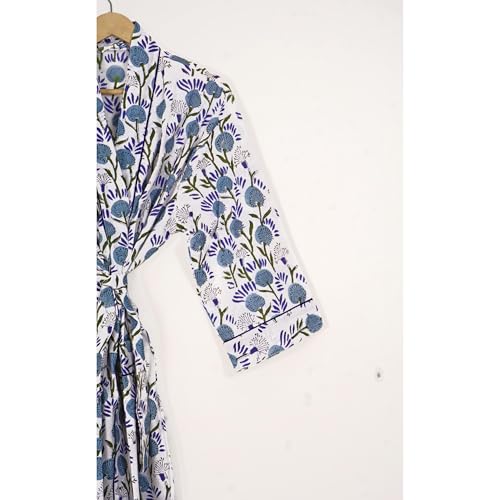 Image of Pure 100% Cotton Robe For Womens Bathrobe Dressing Gown Long sleepwear Free Size Kimono