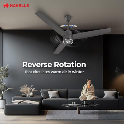 Image of Havells EPIC SIGNIA BLDC Ceiling Fan 1200mm, 5 star, LED Speed Indicator, 380 RPM, Up to 65% Savings,Reverse Rotation,4 Speed Modes,Low Wattage 30W,Low Noise,Air Flow:225 CMM, Smoke Brown