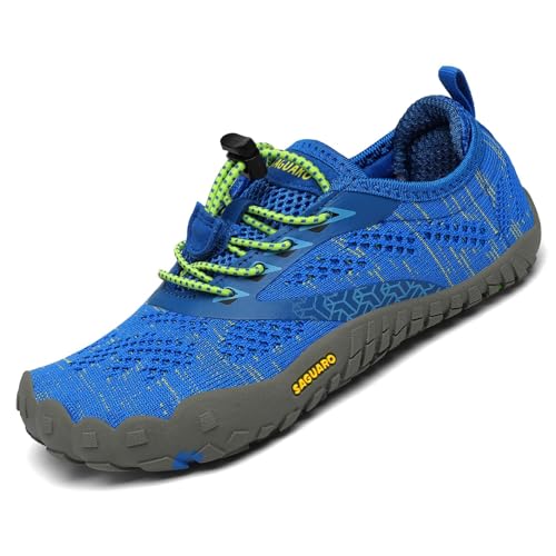 SAGUARO Kinder Barfußschuhe Jungen Aquaschuhe Mädchen Atmungsaktiv Traillaufschuhe June Outdoor Schnell Trocknend Badeschuhe Leicht, Blau 30 EU