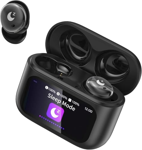 Image of VEKJ Sleep Earbuds Bluetooth 5.4 Smart Touch Screen Ear Buds, 48H Playtime Mini Sleep Headphones Small Design for Side Sleepers, Crystal-Clear Calls, 5 EQ Modes, IPX7 Waterproof Earphones Black