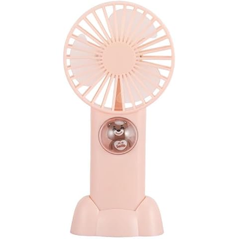 windrio Portable Mini Fan with Bear Design, Handheld Personal Cooling Device, Pink Cover