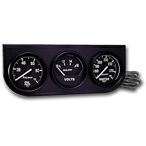 AUTO METER 2397 Autogage Black Console Oil/Volt/Water Gauge,2.3125 in., Black dial/Black bezel Cover