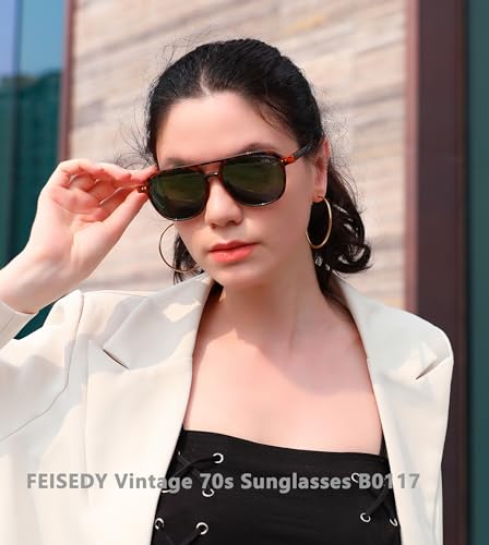 FEISEDY Vintage Square 70s Aviator Sunglasses Women Men Classic Trendy Acetate Frame UV400 Sun Glasses B01172